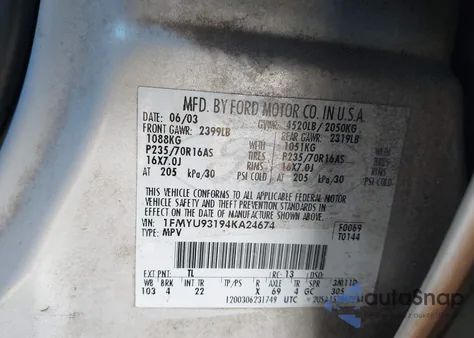 2004 Ford Escape Xlt из США, поврежденный, VIN 1FMYU93194KA24674